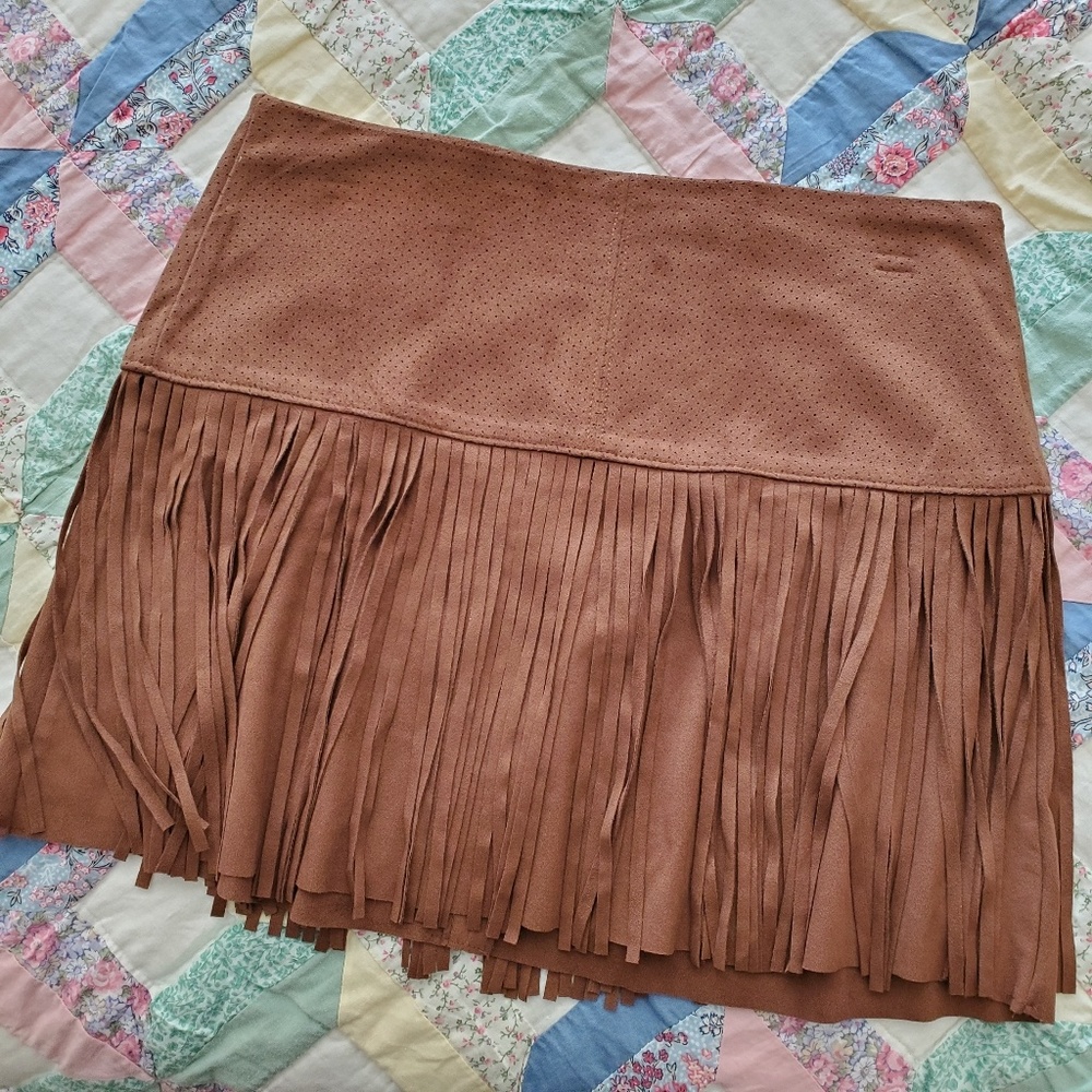 American Rag Faux Suede Fringe Skirt